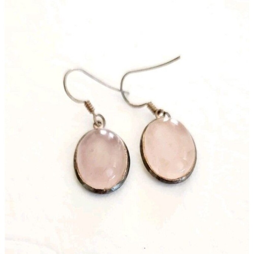 Vintage Sterling Silver Rose Ovals Dangle Earrings  6.12g